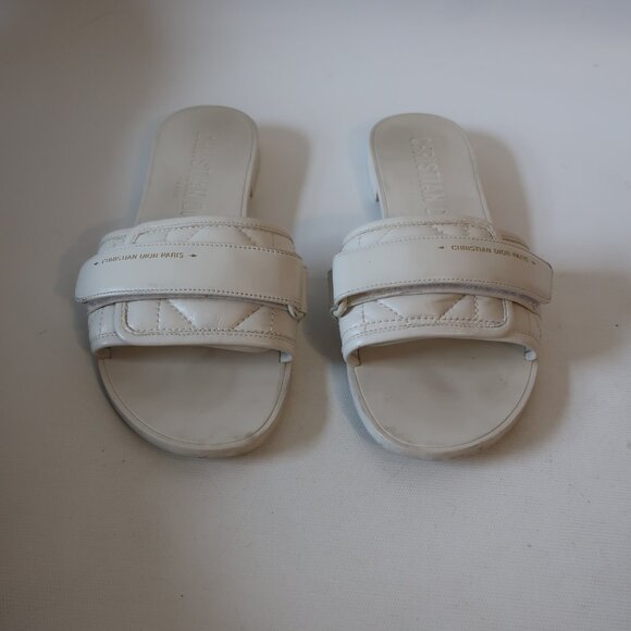 Womens Christian Dior Cannage Revolution White Leather Slide Sandal 37 Eur/US 7 - Picture 5 of 9